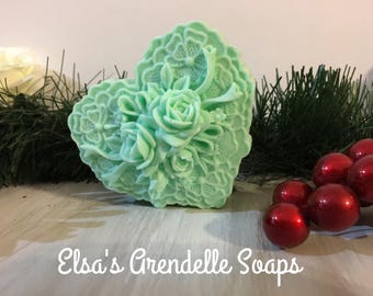 Peppermint Heart & Roses Molded Bar Soap