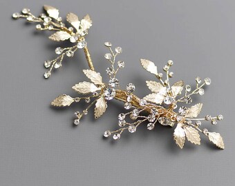 Floral Gold Bridal Hair Clip, Gold Bridal Hair Comb, Floral Wedding Hair Comb, Bridal Comb, Wedding Comb, Gold Headpiece, Floral Clip - 7016
