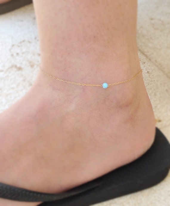 Gold anklet opal bead anklet opal anklet opal summer