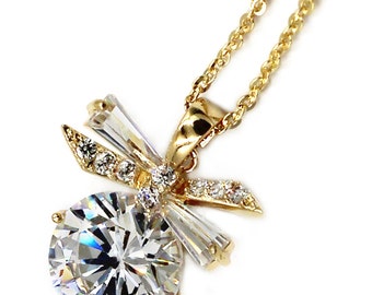 Elegant dragonfly crystal gold necklace