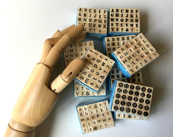 Mini Alphabet Rubber Stamp Set ... alphabet stamps wood mounted craft supplies destash fonts letters new scrapbooking tools diy card making