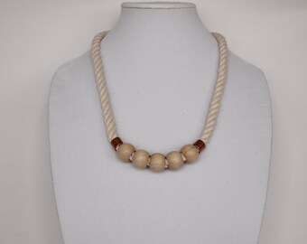 Rope Necklace/ Nautical Necklace/ Beach Necklace/ Boho Necklace/ Neutral Necklace/ Statement Necklace/ Wood Bead Necklace/ Modern Necklace