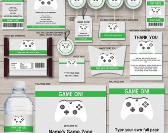 Video Game Party Invitations & Decorations - full Printable Package - Gamer Theme Birthday - INSTANT DOWNLOAD with EDITABLE text - you edit