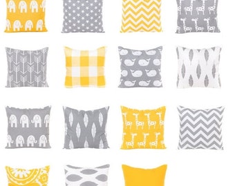 SALE ENDS SOON Gray and Yellow Pillows, Yellow Pillows, Sofa Pillows, Gray Nursery Pillows, Decorative Pillows, Yellow Pillow Covers, Yellow