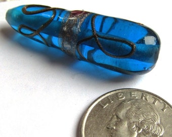 Rescued Blue and Copper Lampwork Glass Elongated Teardrop Focal Bead