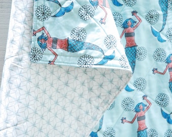 Mermaid Quilt, Organic Quilt, Organic Crib Quilt, Toddler Quilt, Baby Quilt, Crib Blanket, Modern Mermaid and Compass Star Quilt