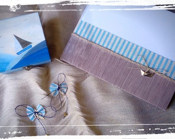 Nautical guest book - handmade keepsake book- guest book in navy style with sailboat charm-orthodox baptism -Greek baptism-