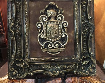 Decorative Embellished Shield with Bling Wall or Tabletop Frame - FREE SHIPPING