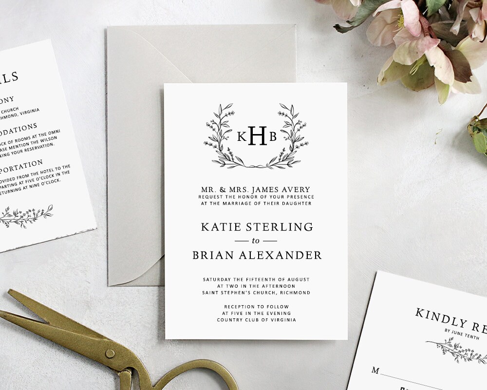 monogram wedding invitation template diy wedding invite monogram wedding invitation template diy wedding invite