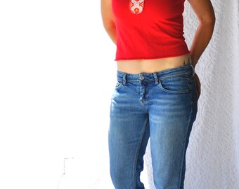 Anna Sui 90s Hippie Revival Shirt || XS Babydoll Tee. Retro Mod Top. 1990s Bohemian Hippie Festival Crop Top. Embroidered Boho Shirt || XS