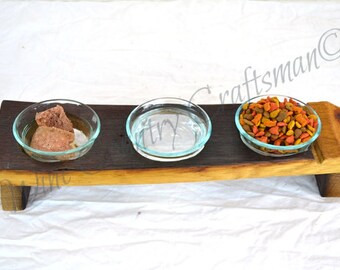 Wine Barrel Cat Food Dish - DOVELA - "Macka" - made from reclaimed Napa wine barrels - 100% Recycled!
