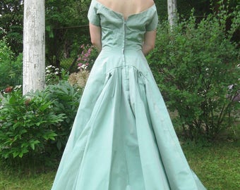aqua vintage gown . 50s gown . vintage wedding gown . aqua evening gown . bridesmaid dress . prom gown . X-Long gown