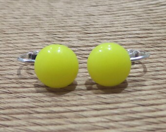 Yellow Clip On Earrings, Post Clip Earrings, Non Pierced Earrings, Yellow Fused Glass Jewelry, Gift for Her - Sunlight -7