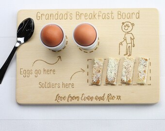 Personalised Custom Wooden Cutting Board For Eggs and Toast. Father's Day Gifts, Grandad gift