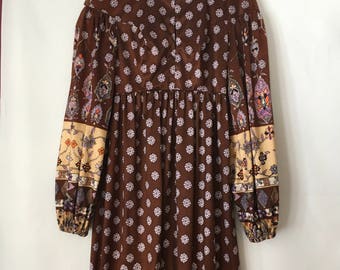 XS 1970s vintage handmade boho maxi dress empire waist