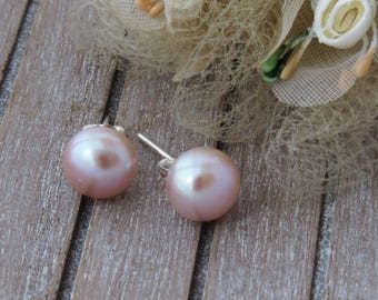 Peach Stud Earrings, Pearl Earrings, Freshwater Pearl Stud Earrings, Pearl Jewelry