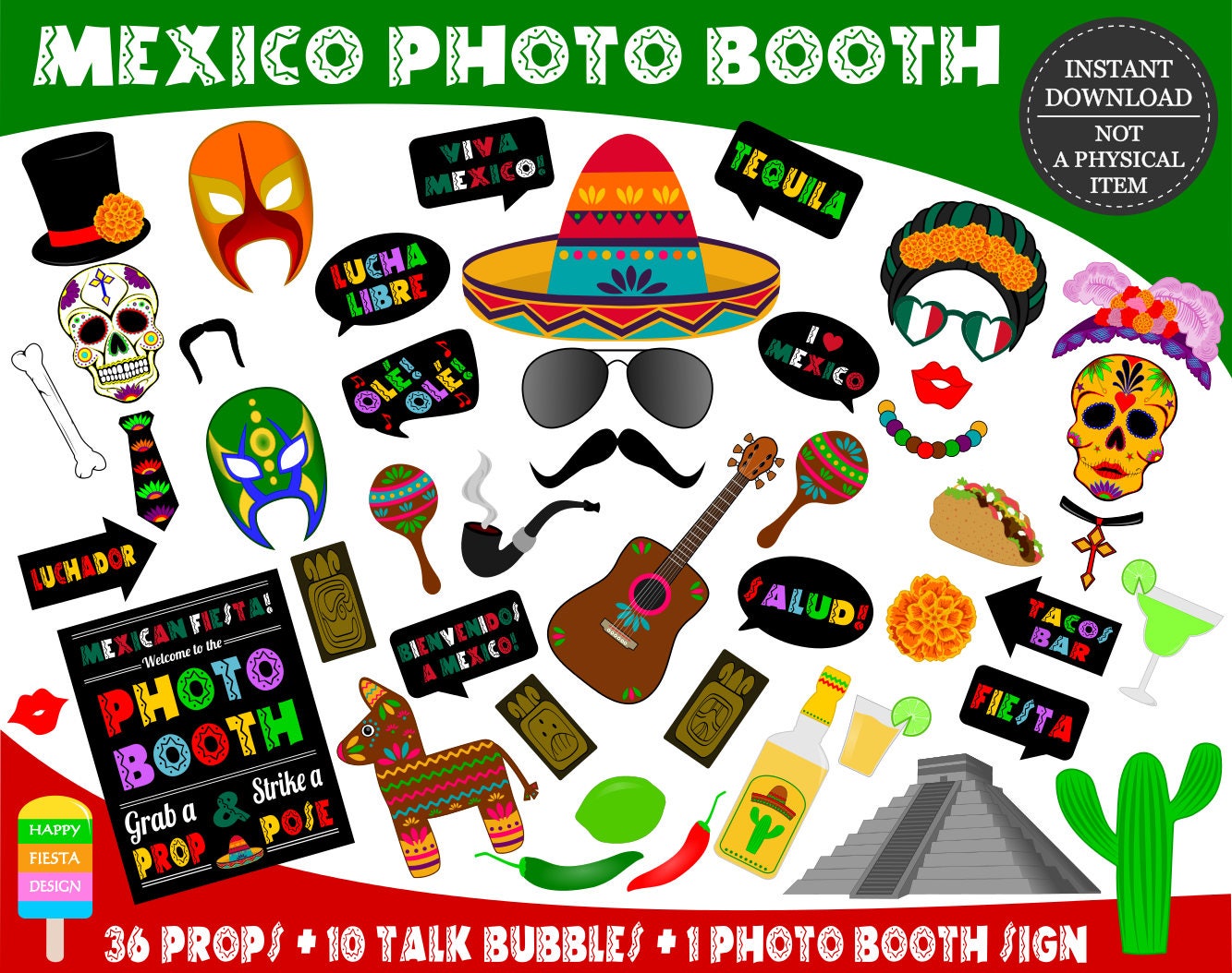 PRINTABLE Mexico Photo Booth Props-Printable Fiesta