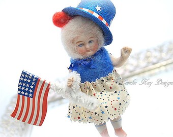 Patriotic Bear Needle Felted Doll Anthropomorphic Art Doll German Doll Parts Dollhouse Doll Lorelie Kay Original