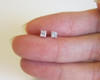 Tiny Sterling Silver 3mm Cubic Zirconia Stud Earrings, Cartilage Earring, tiny stud earrings