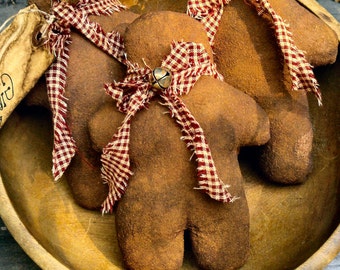 Primitive Folk Art Grubby Gingerbread Men Ornies Doll-Tucks Set Of 3-FAAP