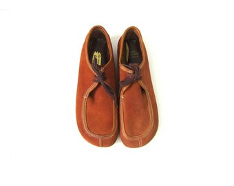 Leather Wallabees 1970s Hipster Oxfords Deadstock Striders Suede Moccasins walking Shoes Lace Up Brown shoes Women's 8