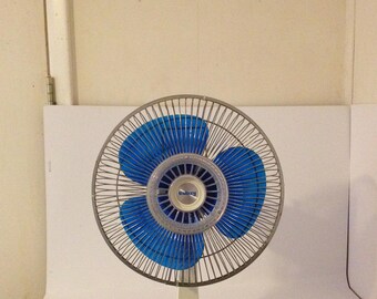 Vintage Galaxy Lasko Electric Transparent Blue Blade 12" Oscillating Fan 3 Speed Fan with Tilting Head Retro Table Top Desk Model 12