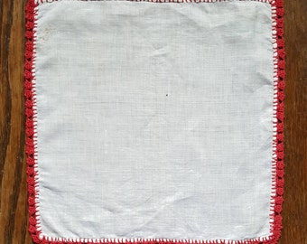 Red Tatted Edge Handkerchief