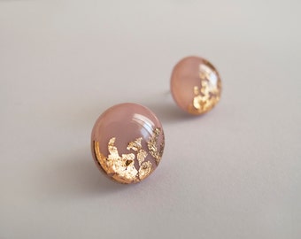 Rose and Gold Round Stud Earrings - Hypoallergenic Titanium Posts
