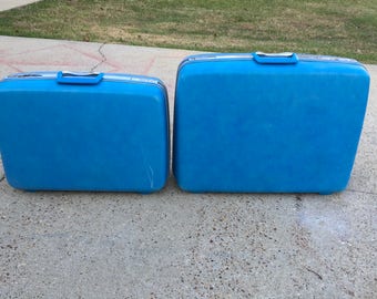 SALE: 1960s Samsonite silhouette hardshell suitcases, blue, set of two