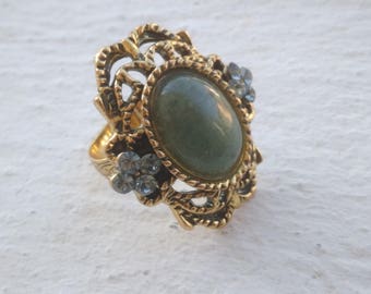 Ring: Indian Agate and rhinestones - Gold version