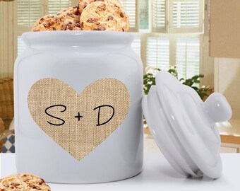 Personalized Couples Burlap Cookie Jar - Ceramic Cookie Jar - Cookie Jar - Kitchen Decor - Couples Gifts - Wedding Gifts - GC1420