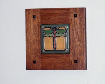 Framed Arts and Crafts Tile-Mission Style Frame-Dragonfly-Home Sweet Home