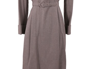 1940's-50's Dove Gray Day Dress / Vintage Shirt Waist / Light Weight Wool / Button Front / Rockabilly Work Wear / WWII Reenactment