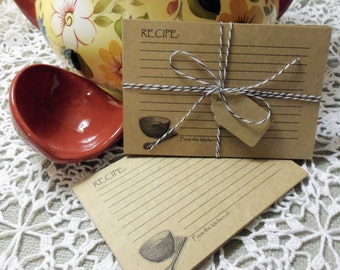 Recipe Cards, Kraft Recipe Cards, 25 Kraft PERSONALIZED Recipe Cards, Vintage Inspired, 3 x 5, Hostess, Teacher Gift, Stocking Stuffer,