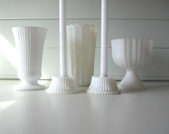 Milk Glass Vases, Milk Glass Candle Holders, Classic Design, Wedding Milkglass Collection