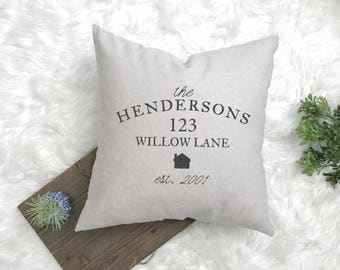 Address Housewarming Gift - New Farmhouse Pillow - Couple First Home Gift - Rustic Housewarming - Custom Address Decor - New Home Pillow