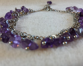 Genuine Amethyst Chip Bracelet