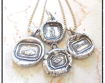 Sterling Wax Seal Necklace - SHOP by MEANING- . Sterling Chain- incl. Choice of Symbolic Wax Seal TALISMAN Jewellery , Antique Wax Seal