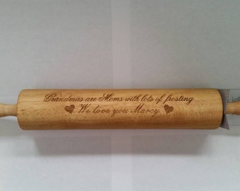 Personalized Laser Engraved wood rolling pin Grandmas are Moms with lots of frosting birthday Christmas grandmother's day gift