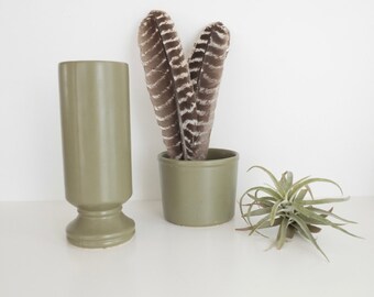 Pair McCoy Roseville Floraline Florist Vases, Floraline 412 , Floraline 310, Sage Green, USA Pottery. McCoy Sage Green, Vintage Vases