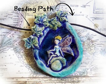 one of kind bead - Fairy Focal Bead, ceramic Bead, fairy necklace supply , OOAK Ceramic bead, fairy bead - pottery bead # 122