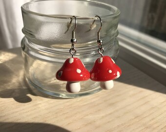 Earrings small red mushrooms