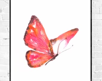 Original pink Butterfly Watercolor-A5-colorful animal art-original art-ZenWatercolors-children's room art-minimalist art-pink art