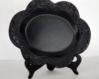 Lalique black frosted crystal dish, Lalique noir oval dish, matte-acid decoration, mint condition, with factory tags, signed Lalique