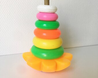 Orange flower Roly poly and rings, baby christmas gift, stacking rings, baby toy, flower Roly poly , vintage toy, vintage Roly poly