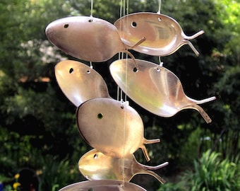 Silverware Fish Wind Chime, Spoon fish Windchime, Fishing Spinner, Garden Yard Ornament, Rustic Wildlife Decor Animal, Cajun New Orleans art