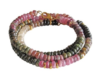 Tourmaline Wrap Bracelet ~ Watermelon Tourmaline ~ Boho Chic