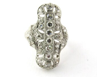 Antique Art Deco 1920's Platinum and Diamond Dinner Ring #314