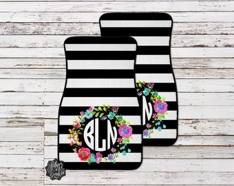 Floral Car Mats, Personalized Car Mats, Monogrammed Car Mats, Car Accessories, Custom Car Mat, Car Floor Mats, Monogram Car, Stripe Car Mats