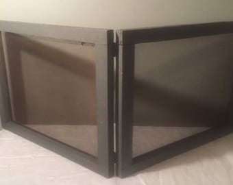 Vintage Bifold Window Screens - TWO Antique Wooden Frames with Screens - Attached